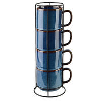 BECHER Evie 4er Set Dunkelblau 13/13/33 cm Porzellan - Blau, Keramik (0.37L) - Mondex