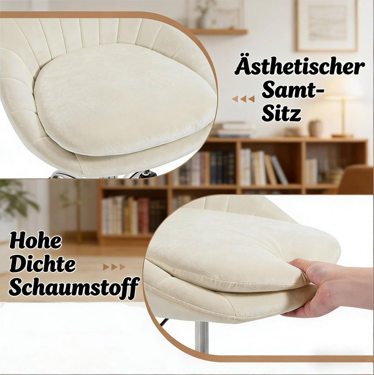 BÜROSTUHL höhenverstellbar drehbar Samt Beige mit Rollen - Beige, Metall (52/82/47.5cm) - Meubliv