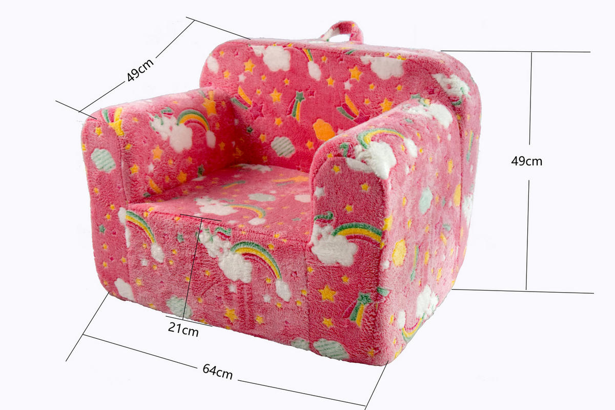 KINDERSOFA Stoff mit Schaumfüllung abnehmbarer Bezug, leuchtendem Muster 49/64/49 cm Rosa - Rosa, Textil (64/49/49cm) - Redom