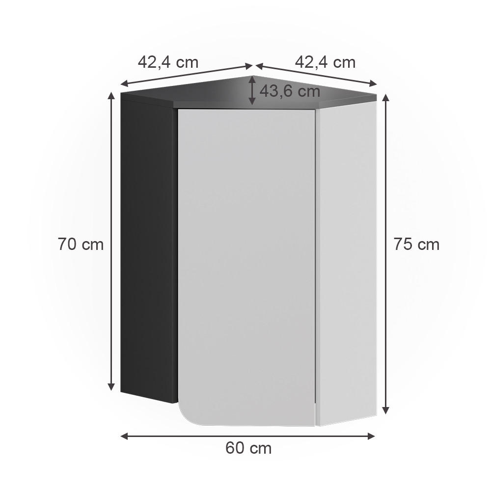 ECKHÄNGESCHRANK Karen Anthrazit/Weiß 60 x 75 cm mit Tür - Anthrazit/Weiß, Holzwerkstoff (60/75/42.4cm) - Vicco