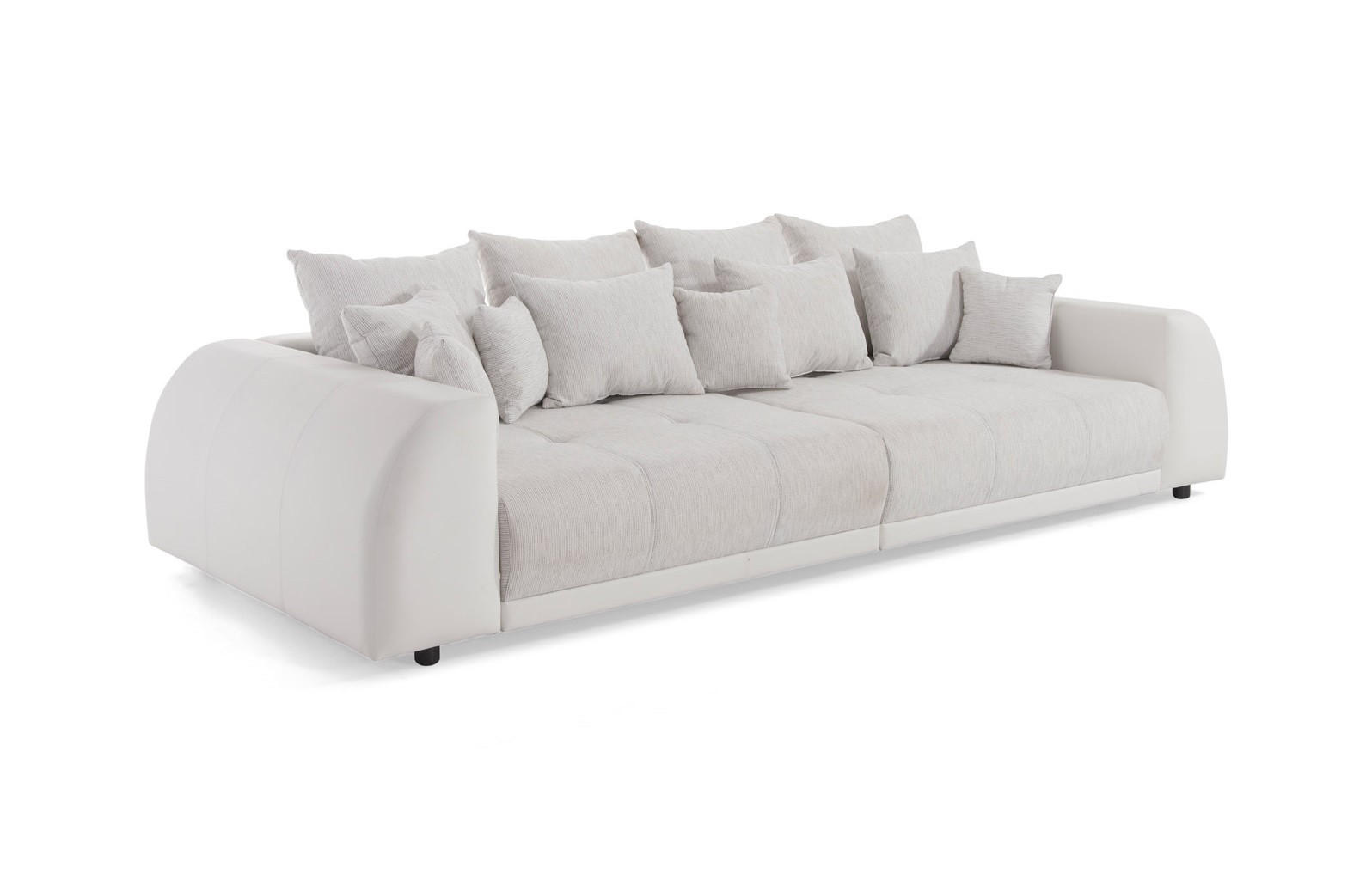 BIGSOFA Elementa Weiß und Creme Kunstleder/Strukturstoff - Creme/Schwarz, Holz/Kunststoff (270/86/135cm) - S-Style Möbel