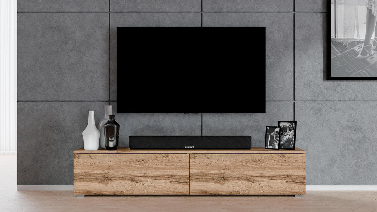 LOWBOARD Loriano 180 Eiche Wotan 180/36,5/32 cm – Hängend und Stehend - Braun, Holzwerkstoff/Kunststoff (180/36.5/32cm) - AX Living