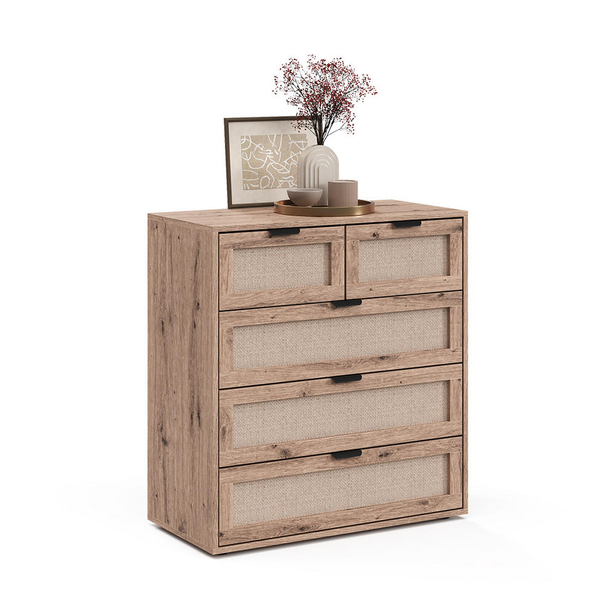 KOMMODE Elven, Eiche, 79 x 85 cm mit 5 Schubladen - Eichefarben, Holzwerkstoff (79/85/39cm) - Vicco