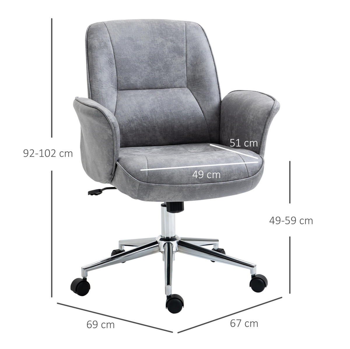 BÜROSTUHL in Hellgrau 69x67x102 cm, höhenverstellbar und mit Wippfunktion - Hellgrau, Textil (67/102/69cm) - IVMEU