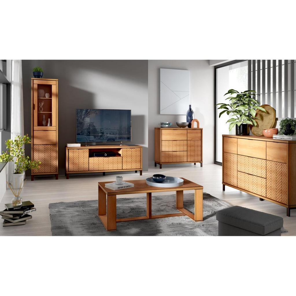 Thumbnail - Beautysofa Vitrine, Eiche, Holzwerkstoff, 1 Schubladen, 50x199x41 cm, Wohnzimmer, Wohnwände, Vitrinenschränke