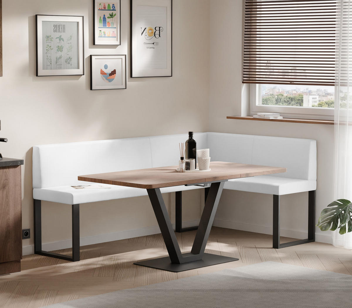 ECKBANK rechts SANA U Kunstleder glatt, 128/168 cm Weiß - Weiß, Kunststoff/Textil (128/168cm) - Idohome