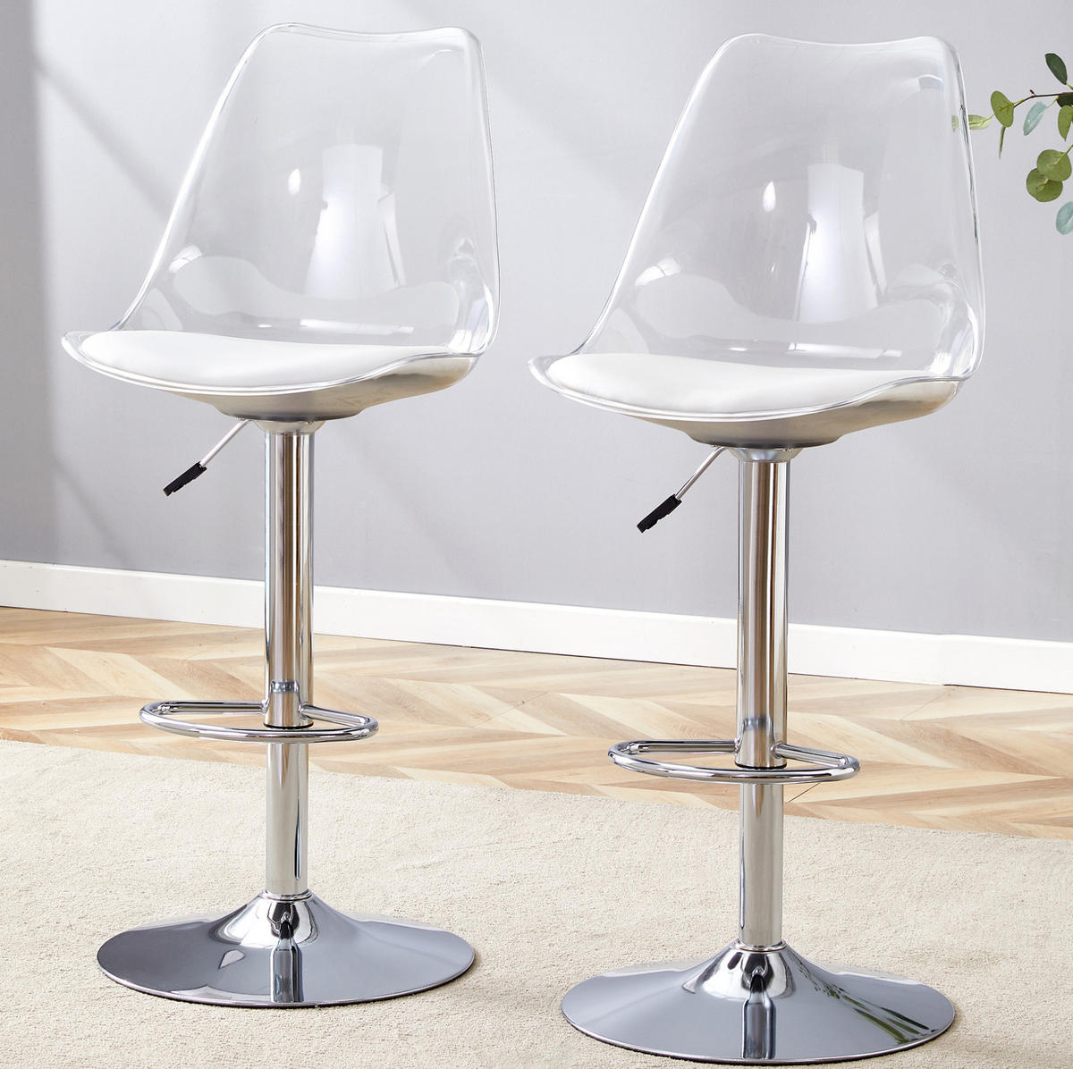 BARHOCKER höhenverstellbar 2er-Set Transparent Silber - Silberfarben, Metall (53.3/120/45.7cm) - Meubliv