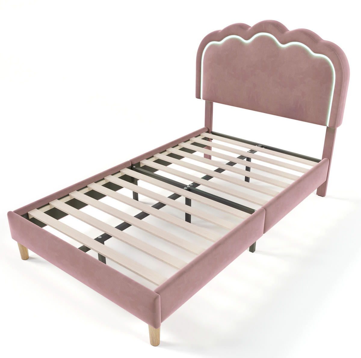 POLSTERBETT 90/190 cm rosa mit LED-Beleuchtung und verstellbarem Kopfteil - Pink, Textil (90/200cm) - OKWISH