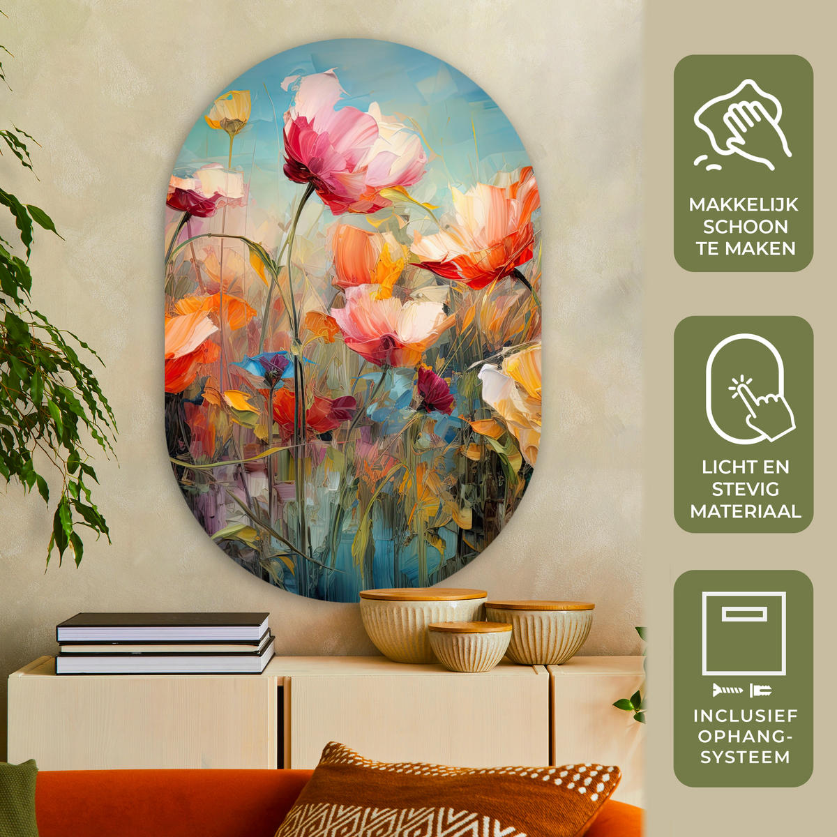 WANDBILD Blumen - Aquarell - Kunst - Botanisch - Natur Deko Groß 80x120 cm - Orange, Kunststoff (80/120cm) - MuchoWow