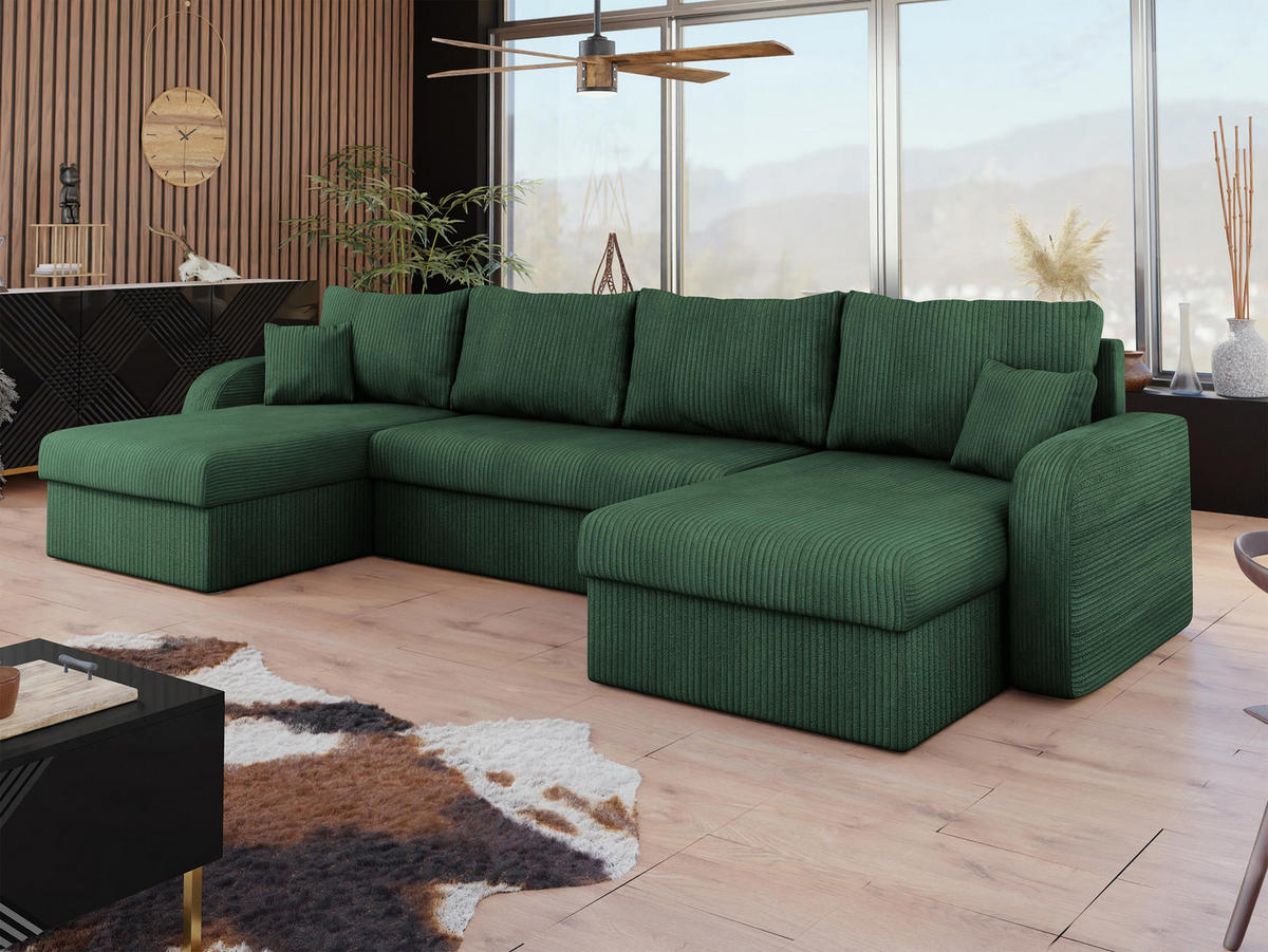 CANAPEA ÎN FORMĂ DE U Kris U Reiat - verde/negru, material plastic/material textil (304/80/140cm) - MIRJAN24