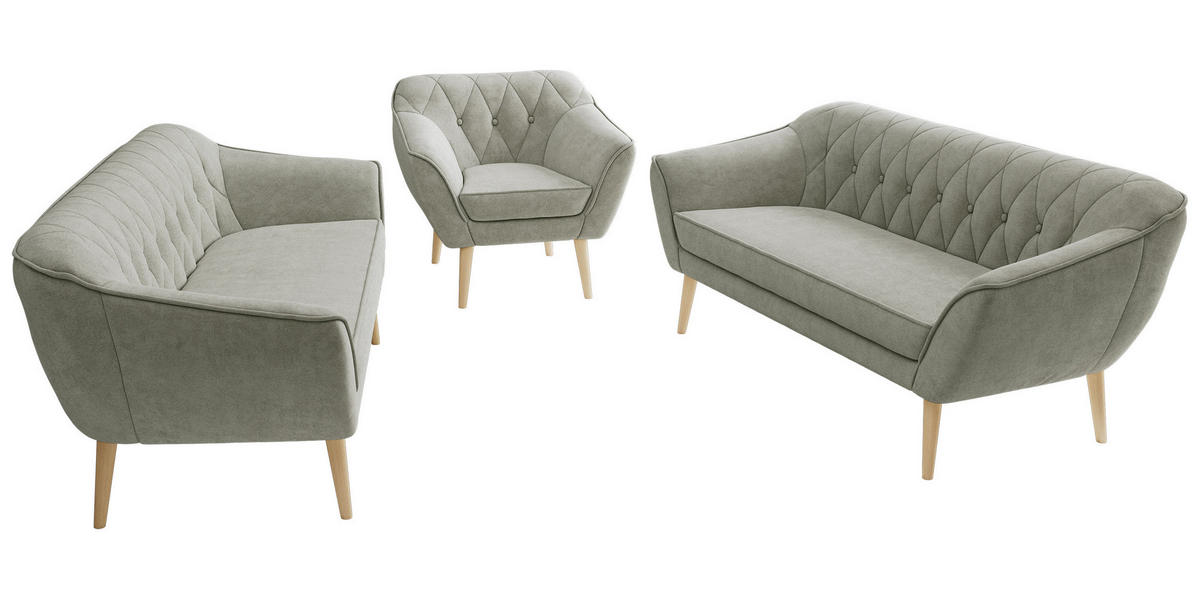 SEDACIA ZOSTAVA 3+3+1 PIRS - Svetlosivá Štruktúrovaná látka - Drevené nohy - farba buka/svetlosivá, kompozitné drevo/textil (180/75/74cm) - MKS