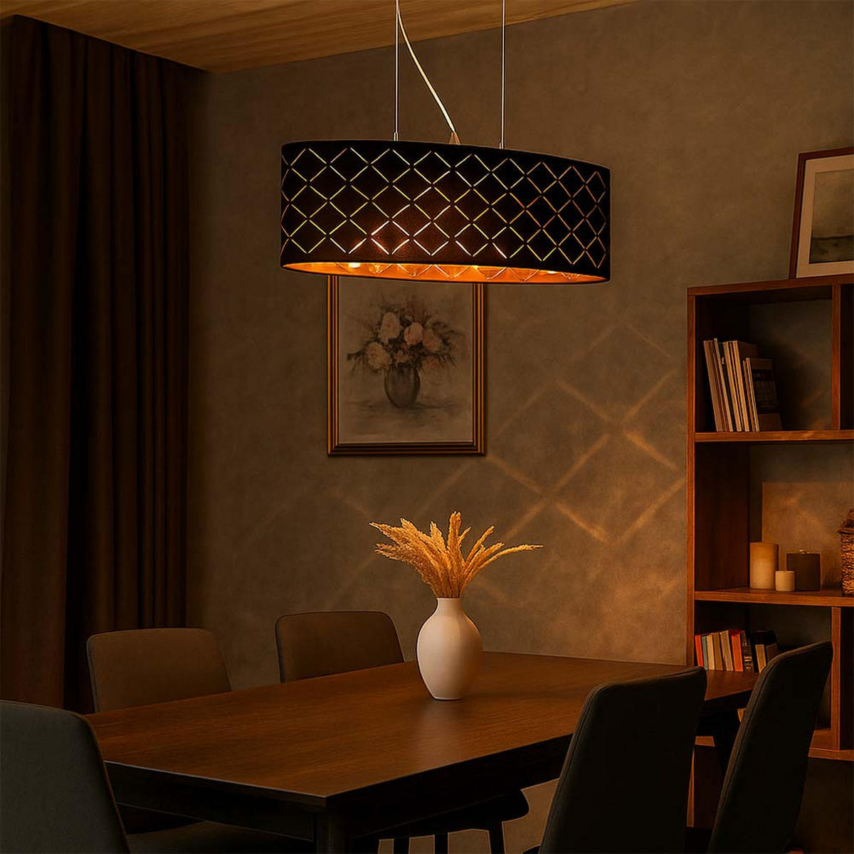 HÄNGELEUCHTE Metall Textil Schwarz Gold - Schwarz, Metall (65/25/140cm) - Globo Lighting