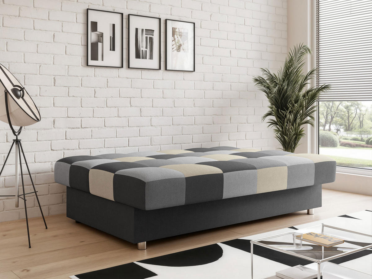 SCHLAFSOFA SKAL mit Bettkasten Anthrazit/Beige - Anthrazit/Beige, Holzwerkstoff/Kunststoff (200/85/90cm) - Idohome