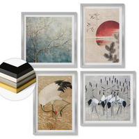WANDBILDER 4er Set - 50x50 cm & 40x60 cm Silberner Rahmen - Japanische Kraniche Landschaft - Silberfarben, Kunststoff (50/50cm) - ArtPrintCave