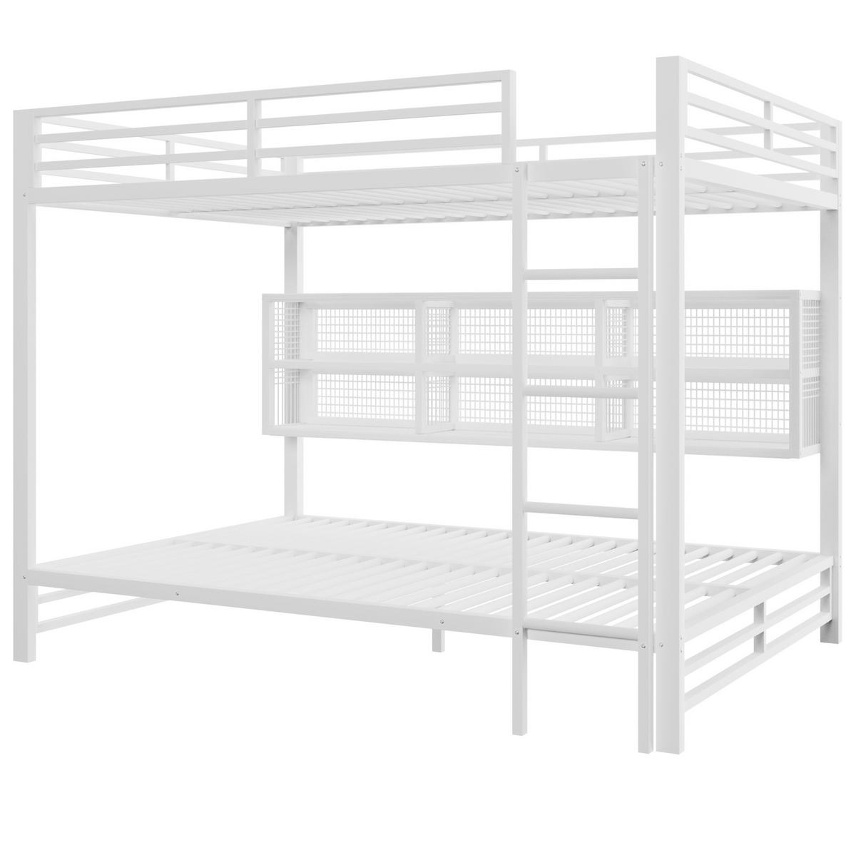 ETAGENBETT 140/200 cm aus Metall mit 6 Stauraumschränken und LED-Beleuchtung - Weiß, Metall (140/200cm) - BEAOK