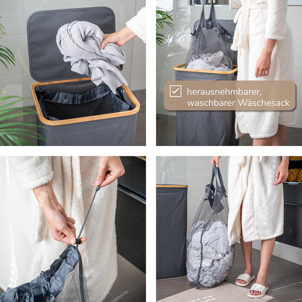 WÄSCHESAMMLER 100 Liter, grau - Grau, Textil (41/73.5/33.5cm) - bremermann