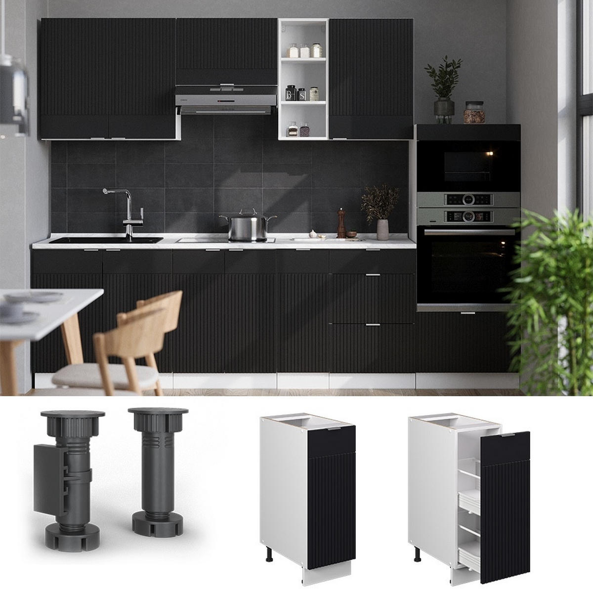 APOTHEKERSCHRANK Fame-Line Schwarz gestreift 30 cm , AP Marmor - Schwarz/Weiß, Holzwerkstoff (30/82/60cm) - Vicco