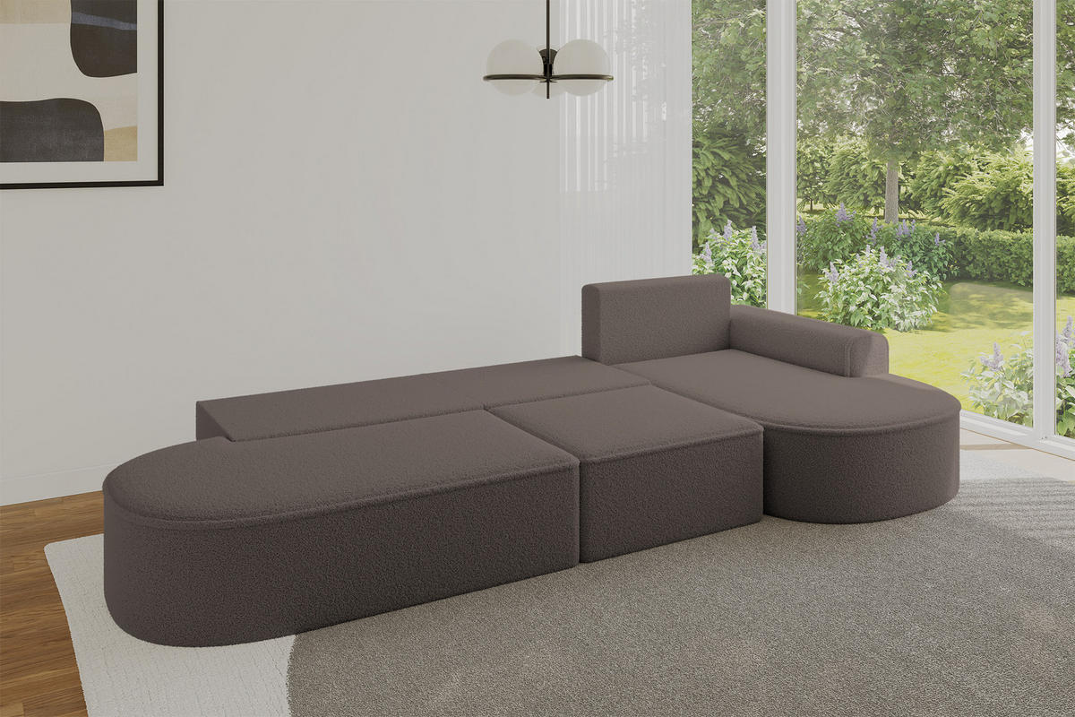 ECKSOFA mit Schlaffunktion Ottomane RECHTS MARI L2-S 368X167X85 Braun Bouclé - Schwarz/Braun, Holzwerkstoff/Kunststoff (167/368cm) - ALTDECOR