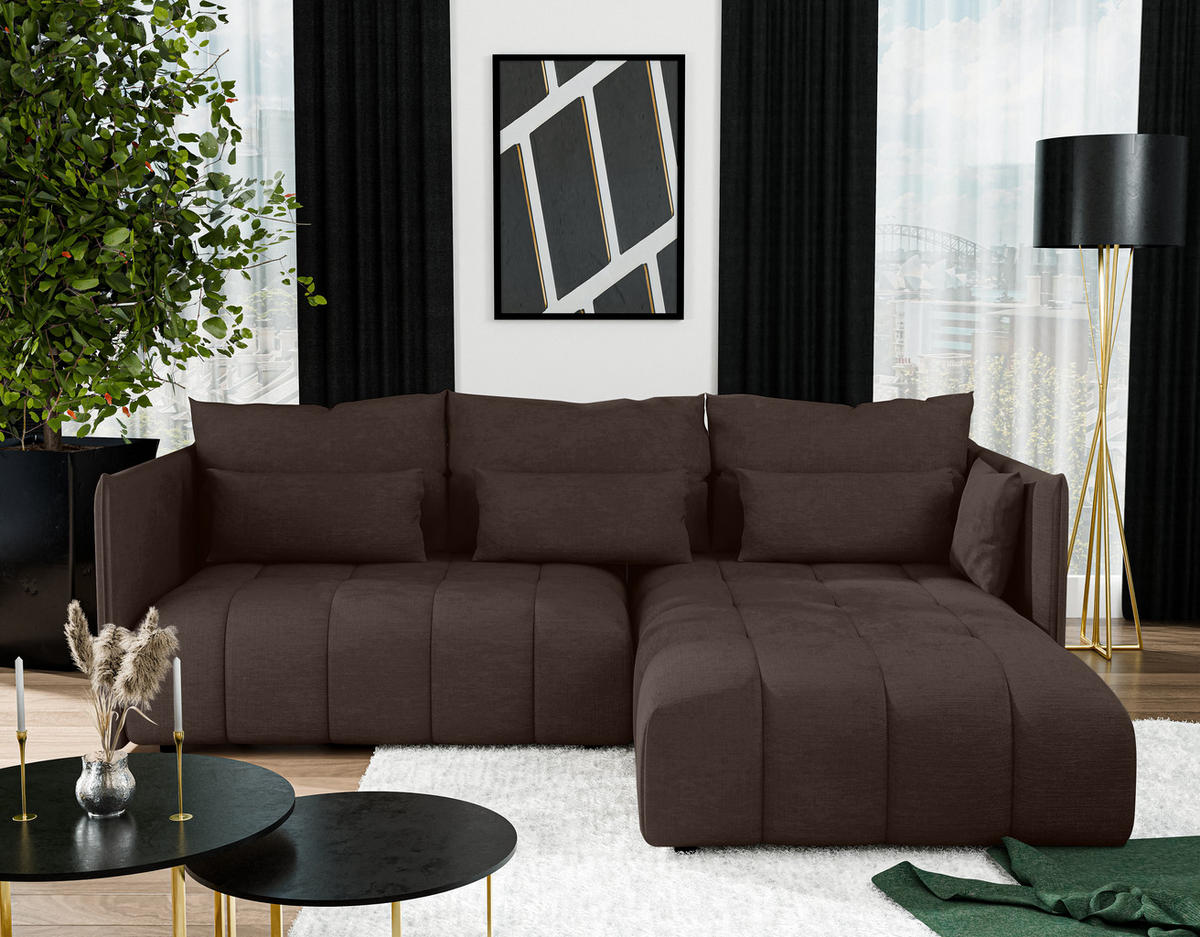 ECKSOFA L Form Cosmova Braun 245/182/83 cm mit Schlaffunktion - Schwarz/Braun, Kunststoff/Textil (245/182cm) - AX Living