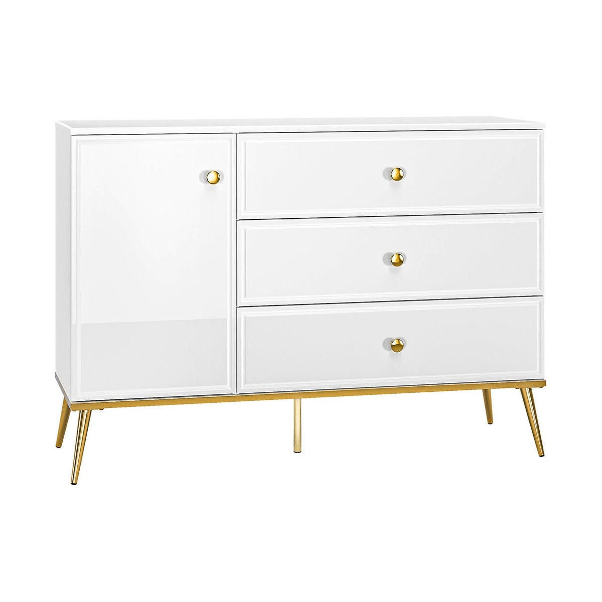 KOMMODE – 120 cm – Goldin – Weiß Hochglanz – KM-023 - Weiß Hochglanz, Holzwerkstoff (120/85/40cm) - hi-markt