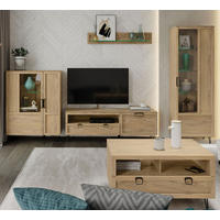 WOHNZIMMER-SET Limbo Eiche Artisan 5-teilig - Eiche Artisan/Braun, Holz/Metall (365/200/42cm) - Feldmann-Wohnen