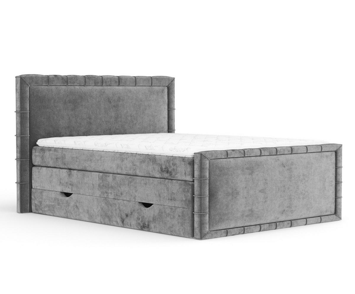 BOXBETT Estelle Grau 200/200 cm im Chenille-Stoff - Schwarz/Grau, Holz/Holzwerkstoff (200/200cm) - Maison de Reve