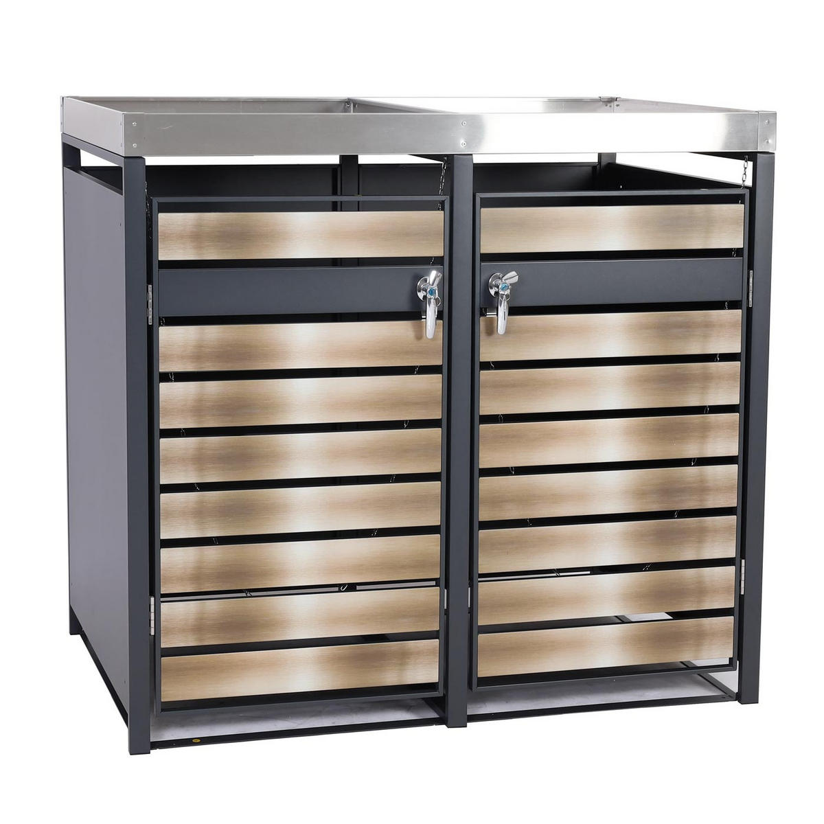 MÜLLTONNENBOX 2er mit Pflanzkasten 125x132x80cm Anthrazit Gold erweiterbar - Goldfarben, Metall (132/125/80cm) - PROREGAL