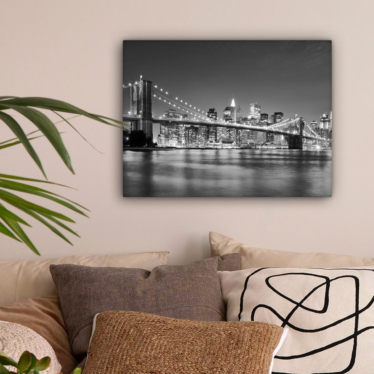 LEINWANDBILD - New York - Brücke - Brooklyn - Schwarz und weiß - Architektur - 40x30 - Wanddeko - Schwarz, Textil (40/30cm) - MuchoWow