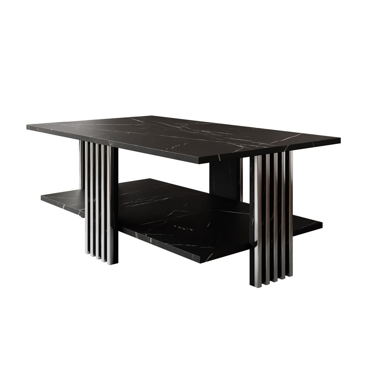 COUCHTISCH SAPHIRA SILVER mit Ablageboden, Schwarz Marmour - Schwarz, Holzwerkstoff (60/100/40cm) - Lookway