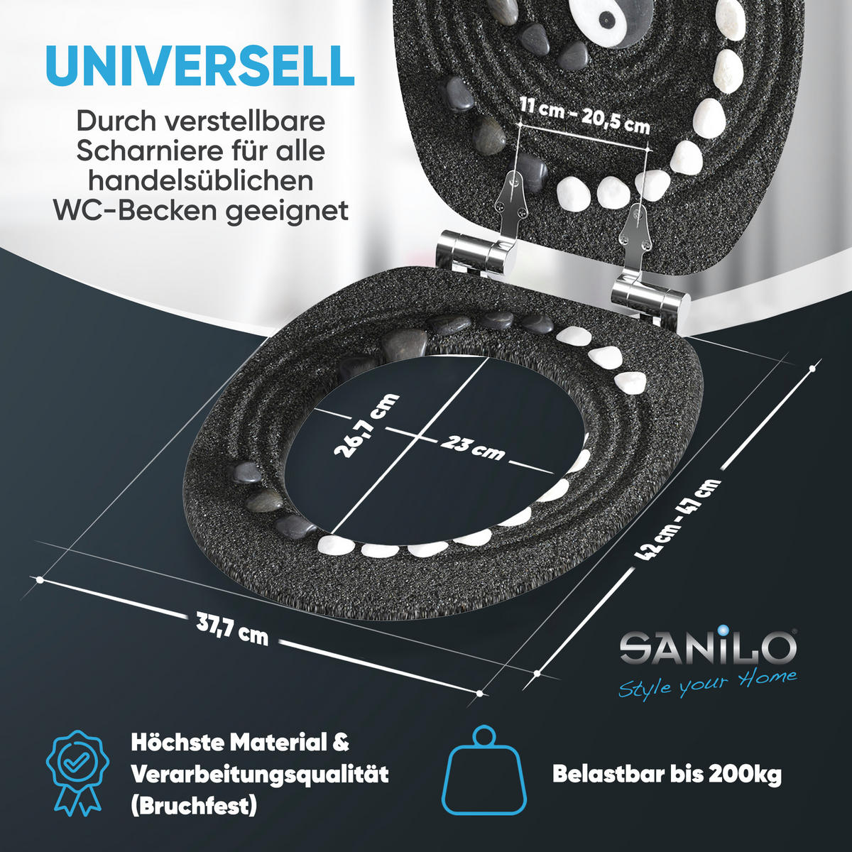 WC-SITZ mit Absenkautomatik Yin Yang - Schwarz, Holzwerkstoff (38/6/47cm) - Sanilo