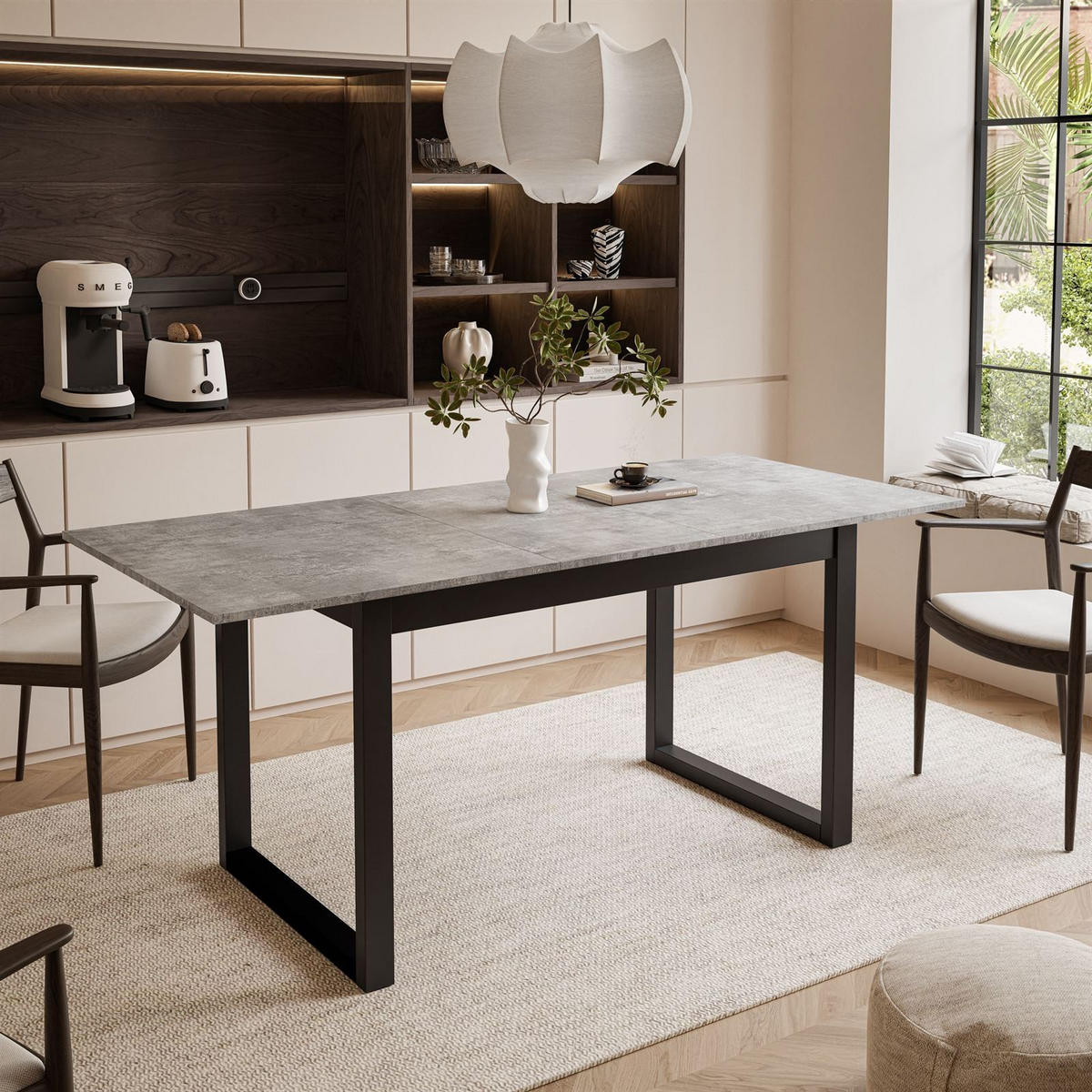 ESSTISCH ARTON II ausziehbarer Tisch 140-195 cm für 6-8 Personen - Schwarz/Grau, Holzwerkstoff/Metall (140/80/77cm) - Lookway