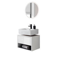 BADMÖBEL Set 2-teilig in weiß Hochglanz und grau mit LED Beleuchtung 60 x 190 cm Glide - Weiß Hochglanz/Grau, Glas/Holzwerkstoff (60/190/46cm) - Furn.Design