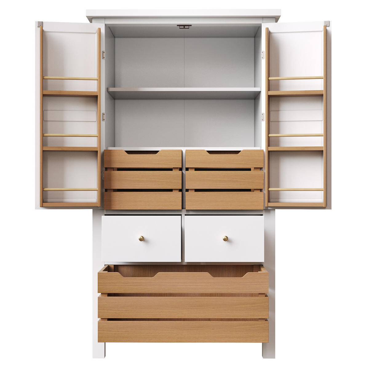 BUFFET 80/40/140 cm in Weiß mit 5 Schubladen und 2 Türen - Weiß, Holzwerkstoff (80/140/40cm) - Flora Grace