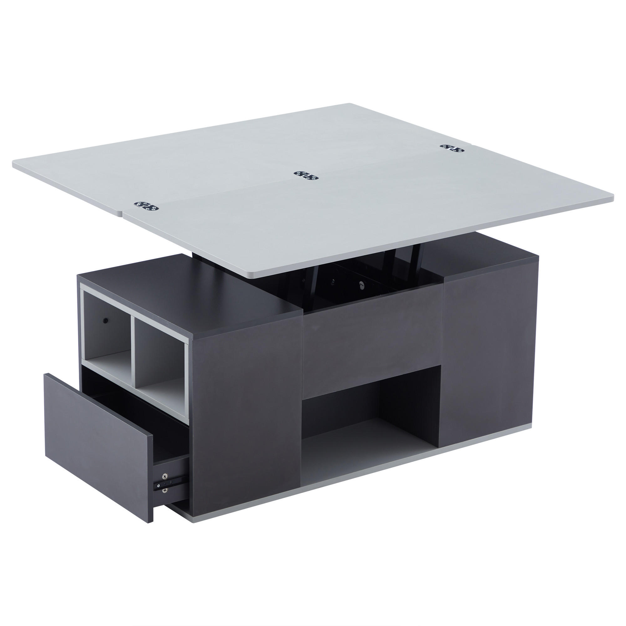 COUCHTISCH Hebbar 2-in-1 Dunkelgrau Hellgrau Stauraum Groß - Grau, Holzwerkstoff (100/50/51cm)