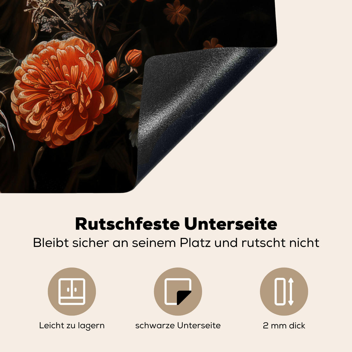 HERDABDECKPLATTE Hirsch - Tier - Blumen - Natur - Botanisch Induktionsmatte 78x78 cm - Kupferfarben, Kunststoff (78/78/0.2cm) - MuchoWow