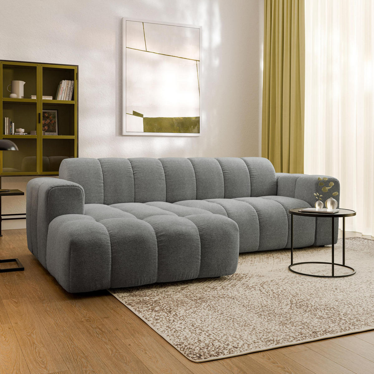 ECKSOFA TISI Grau Strukturstoff - Grau, Holz (274/165cm) - MASSENO
