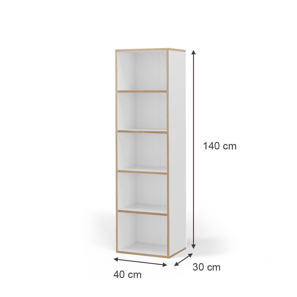 BÜCHERREGAL Tetrix Weiß 40 x 140 cm mit 5 Fächern - Beige/Weiß, Holzwerkstoff (40/140/30cm) - Vicco