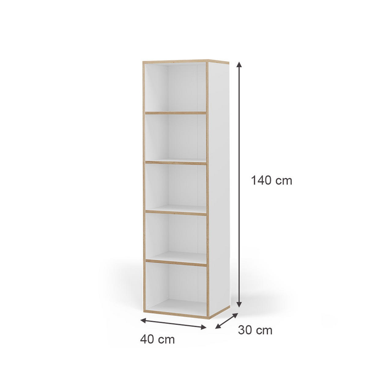 BÜCHERREGAL Tetrix Weiß 40 x 140 cm mit 5 Fächern - Beige/Weiß, Holzwerkstoff (40/140/30cm) - Vicco