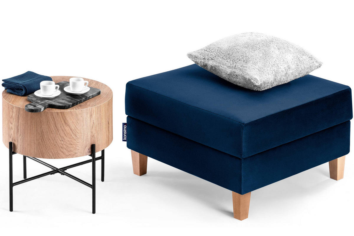 SITZHOCKER ERISO Polsterhocker aufklappbarer, Velour-Stoff, marineblau - Blau/Braun, Textil (71/43/71cm) - KONSIMO®