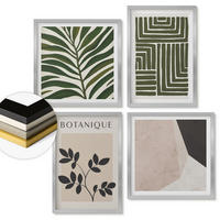 WANDBILDER 4er Set - 50x50 cm & 40x60 cm Silberner Rahmen - Botanische Boho-Kompositionen - Silberfarben, Kunststoff (50/50cm) - ArtPrintCave