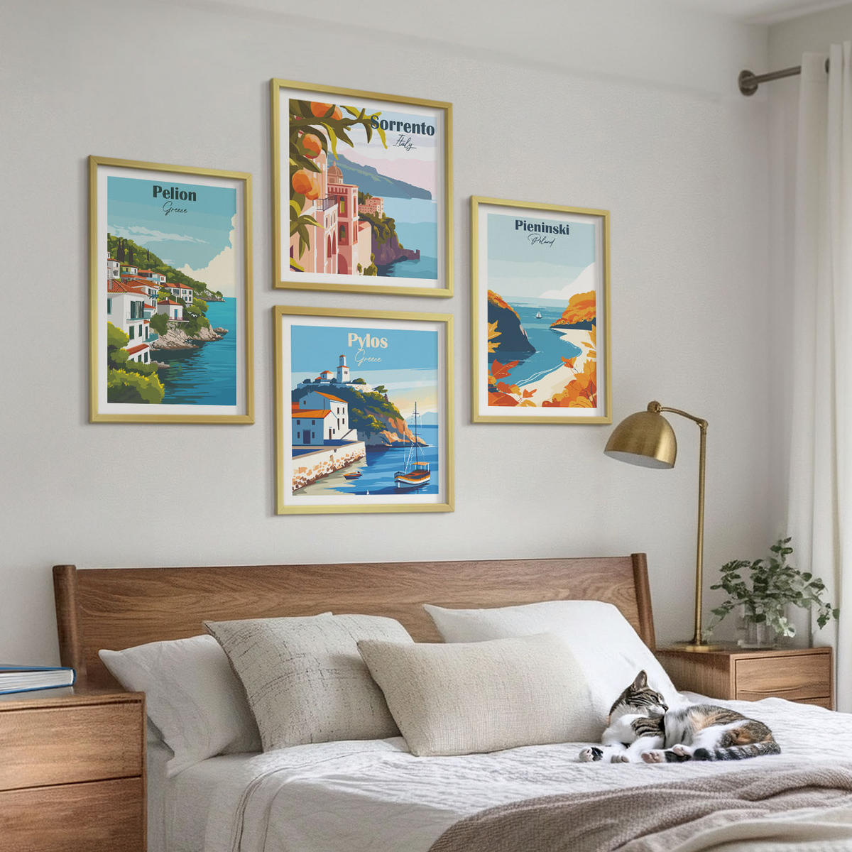 WANDBILDER 4er Set - 50x50 cm & 40x60 cm Goldrahmen - Retro-Landschaften im malerischen Stil - Goldfarben, Kunststoff (50/50cm) - ArtPrintCave