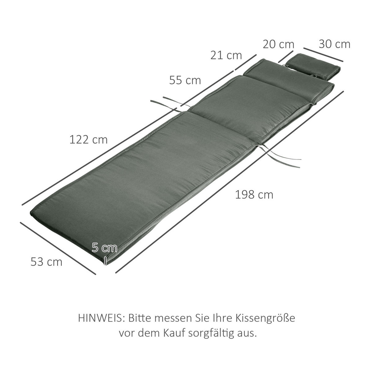 LIEGENAUFLAGE aus Polyester 198x53x5 cm Grau mit abnehmbarem Bezug - Grau, Textil (53/5/198cm) - Modfu