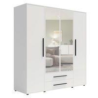 KLEIDERSCHRANK Modena in weißer Farbe, mit Spiegel, mit Tür, mit Türen und Schubladen - Schwarz/Weiß, Holzwerkstoff/Kunststoff (200/206/59cm) - Ravio