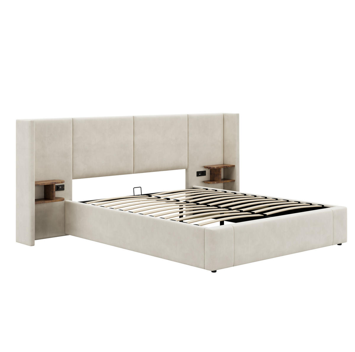 POLSTERBETT mit Stauraum 160x200 cm Samt Beige mit 2 Nachttischen - Beige, Metall (160/200cm) - Meubliv