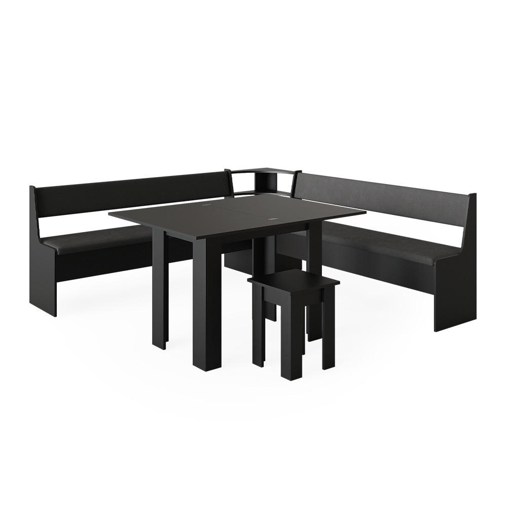 ECKBANKGRUPPE Roman Schwarz 210 x 41.5 cm mit Tisch - Schwarz, Holzwerkstoff (210/80/210cm) - Vicco