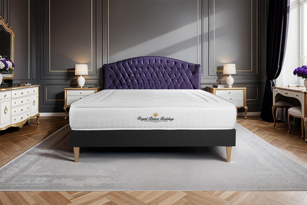 BETT Nottingham Memory-Schaum 160 x 200 cm h3 - Kit Bettgestell Schwarz - Beige/Schwarz, Karton/Holz (160/200cm) - ROYAL PALACE BEDDING
