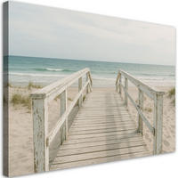 LEINWANDBILD Pier Strand Meer im Shabby Chic Stil 120x80cm - Grau, Textil (120/80cm) - Feeby