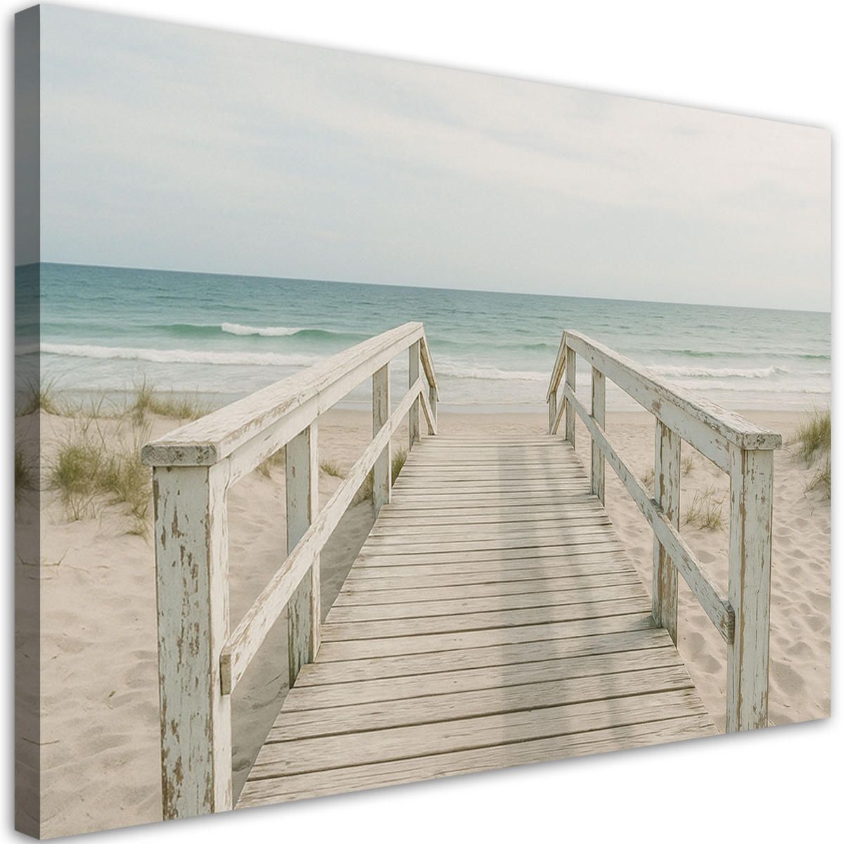 LEINWANDBILD Pier Strand Meer im Shabby Chic Stil 120x80cm - Grau, Textil (120/80cm) - Feeby