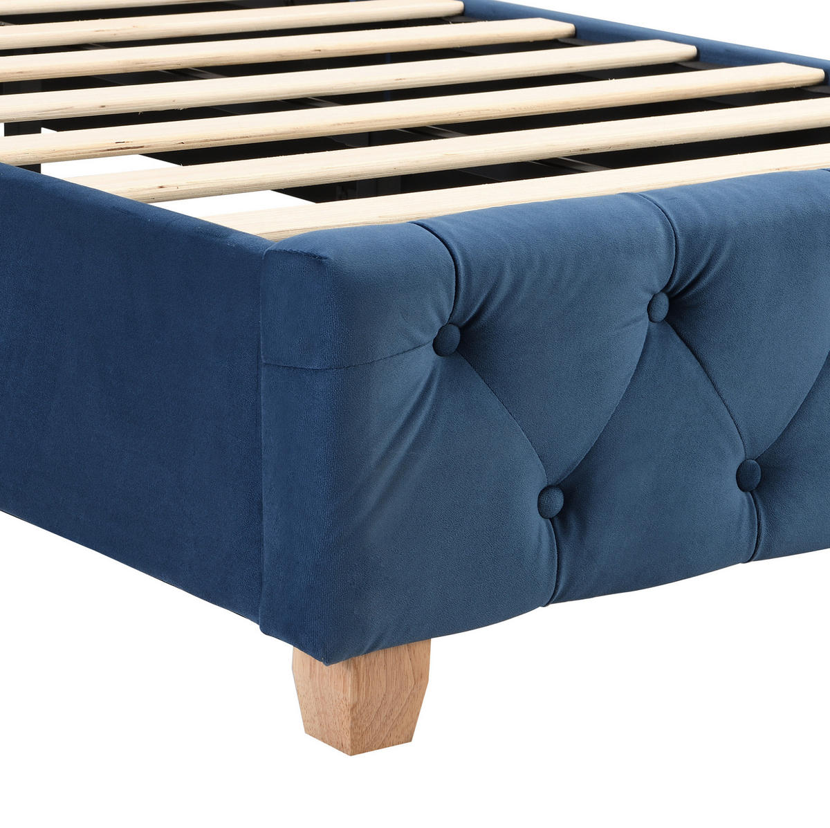 BETT mit Lattenrost 90x200 cm Samt Blau - Blau, Metall (90/200cm) - Meubliv