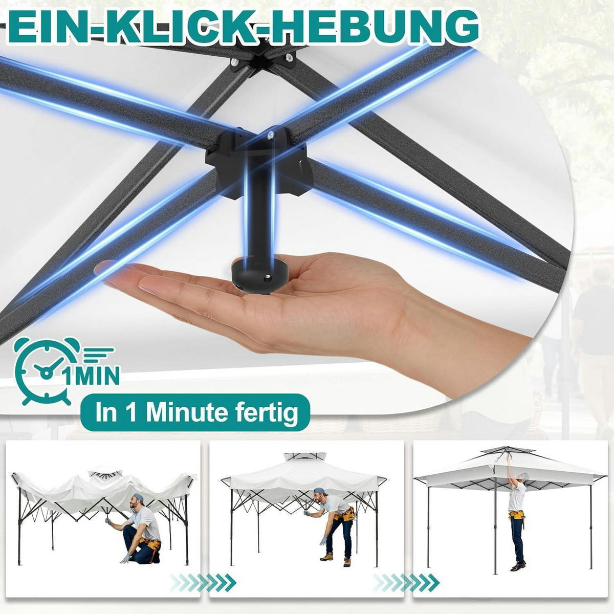 GARTENPAVILLON Pop Up 4 x 4 m Weiß - Weiß, Metall (400/285/400cm)